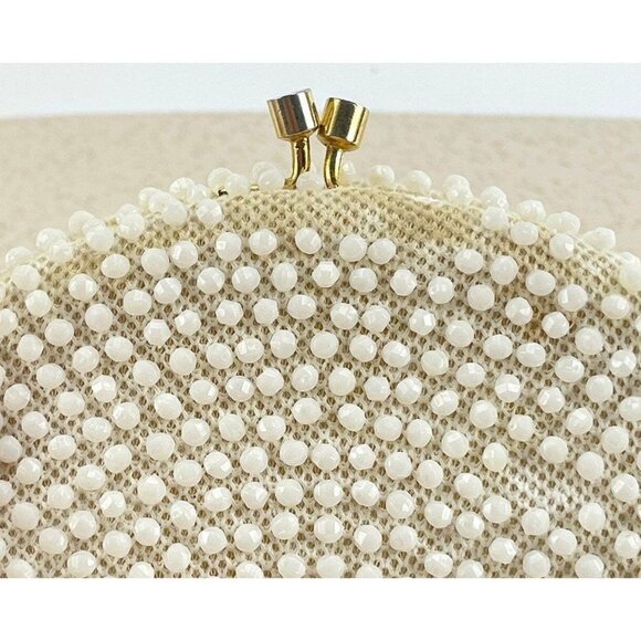 Vintage 50s cream beaded purse, Mid Century clutch, formal event accessory - Picture 8 of 8